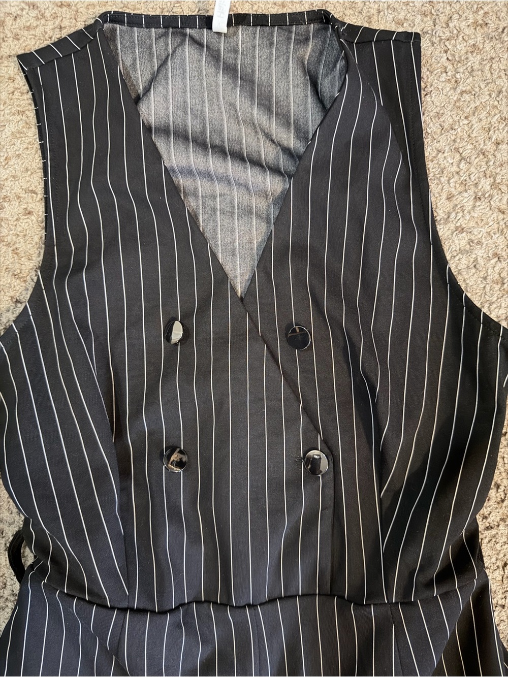 HALARA Black Pinstripe Sleeveless Wide-Leg Jumpsuit - Picture 2 of 6